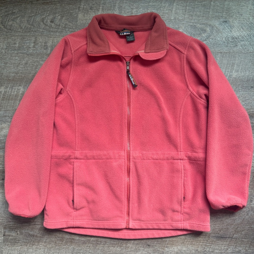 LL Bean Womens Vintage‎ Small Petite Coral Pink Full Zip Fleece Jacket Outdoor